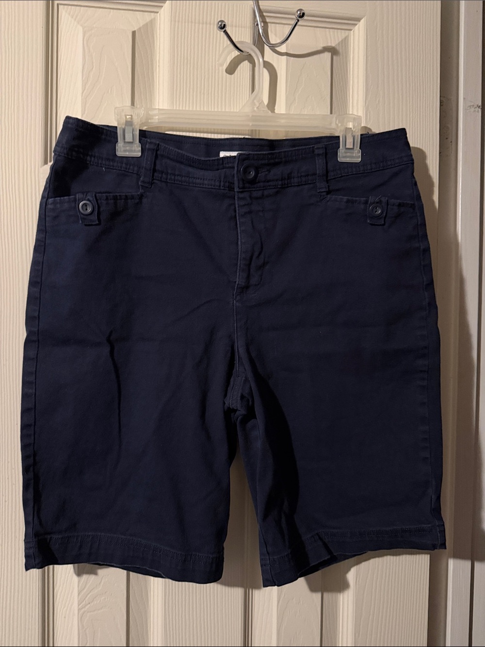 #257 St. John's Bay Navy Blue Bermuda Shorts with Front Button Accents